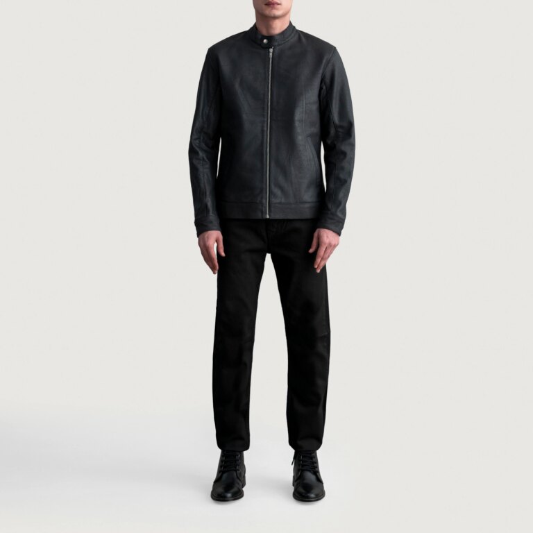 Mens Zen Tumbled Black Leather Biker Jacket Full Length-2-1724075560732